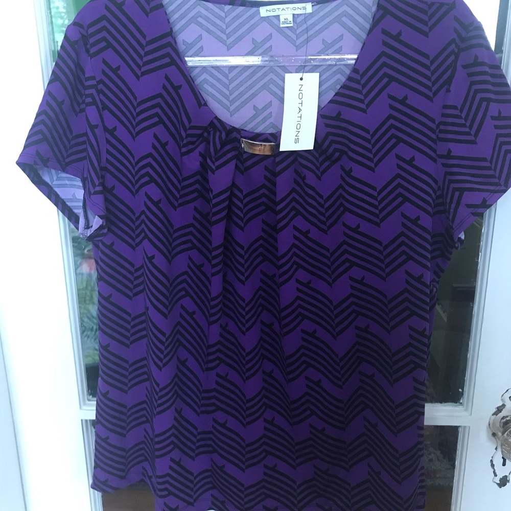 Purple and black print top